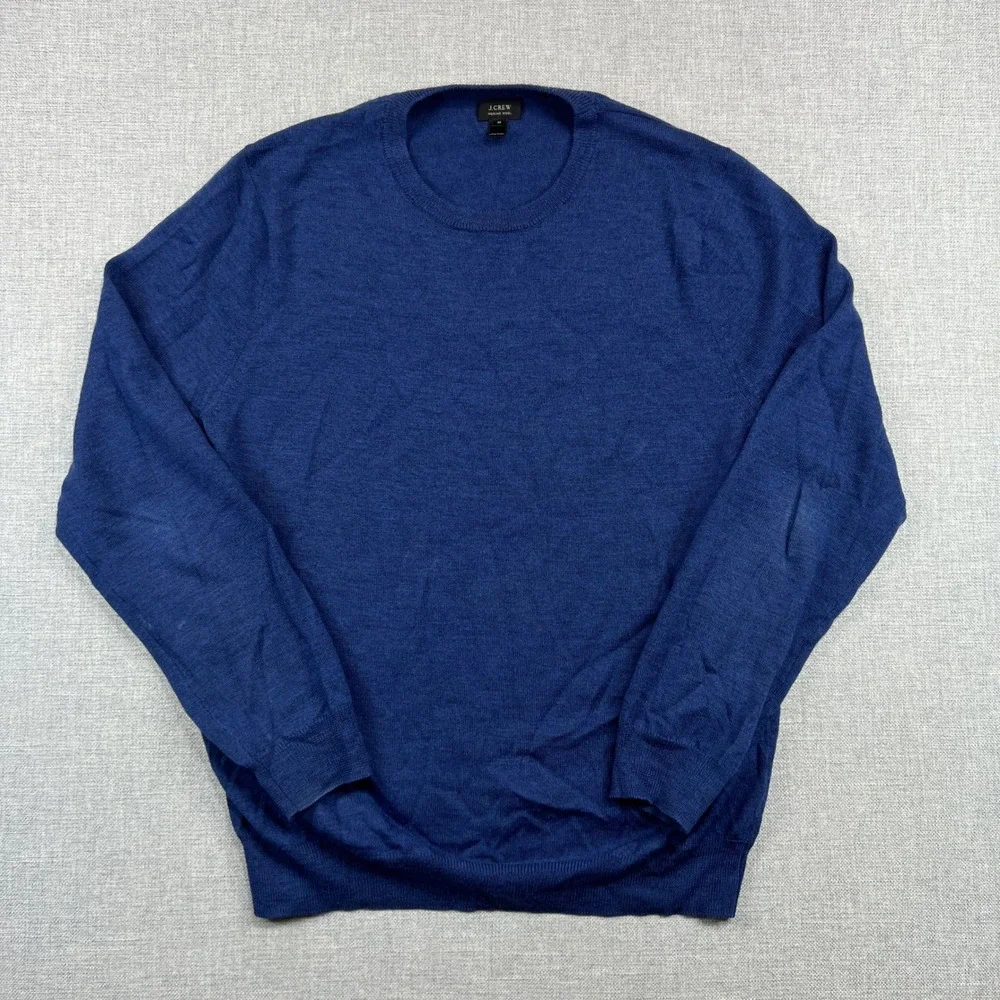 J.Crew Merino Wool Crewneck Sweater Men M Blue Lightweight Knit Preppy‎ Soft Ivy